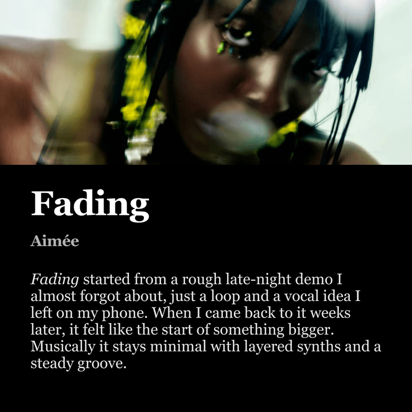 Example story preview showing 'Fading' by Aimée with artistic photo and story text